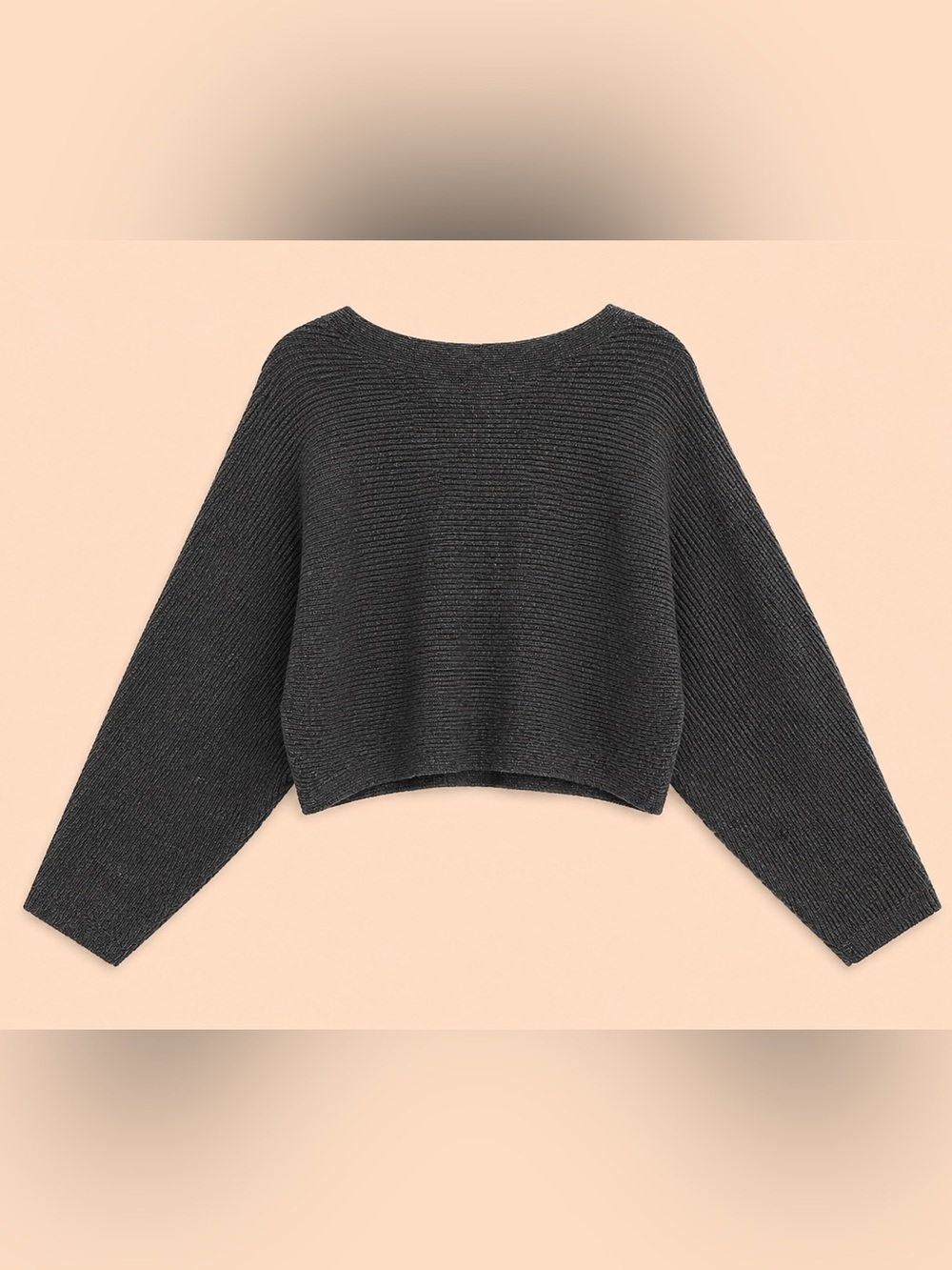 CHARCOAL RIBBED BOATNECK SWEATER
